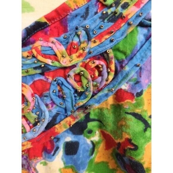 Keren Hart Womens Wearable Art Top Large Colorful Abstract Rhinestone 3/4 Sleeve - Picture 3 of 8